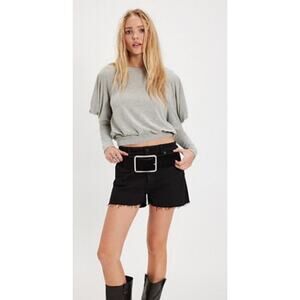 Free People Moxie Grey Long Sleeve Top Sweater Ruffle feminine sz XL NWT